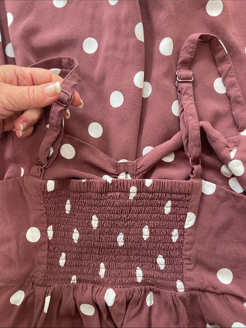 Torrid Mauve Polka Dot Button Front Dress Smocked Back 2X - Picture 10 of 16